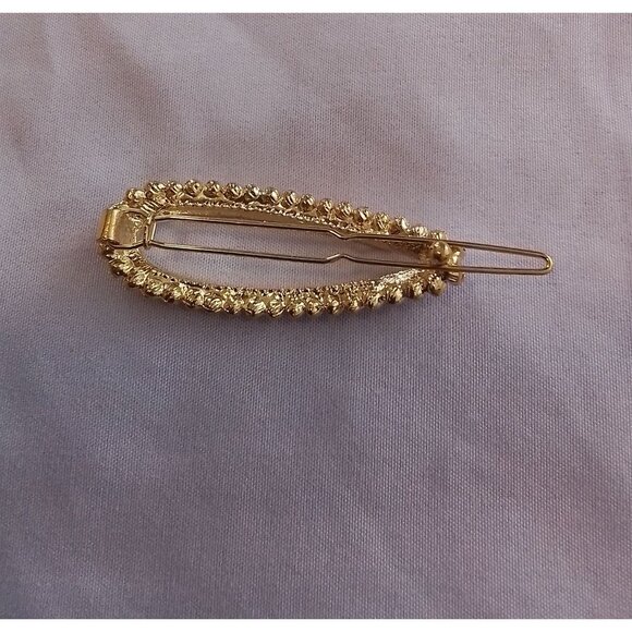 Vintage Gold Tone Faux Pearl & Rhinestone Hair Clip Barrette - Picture 3 of 3